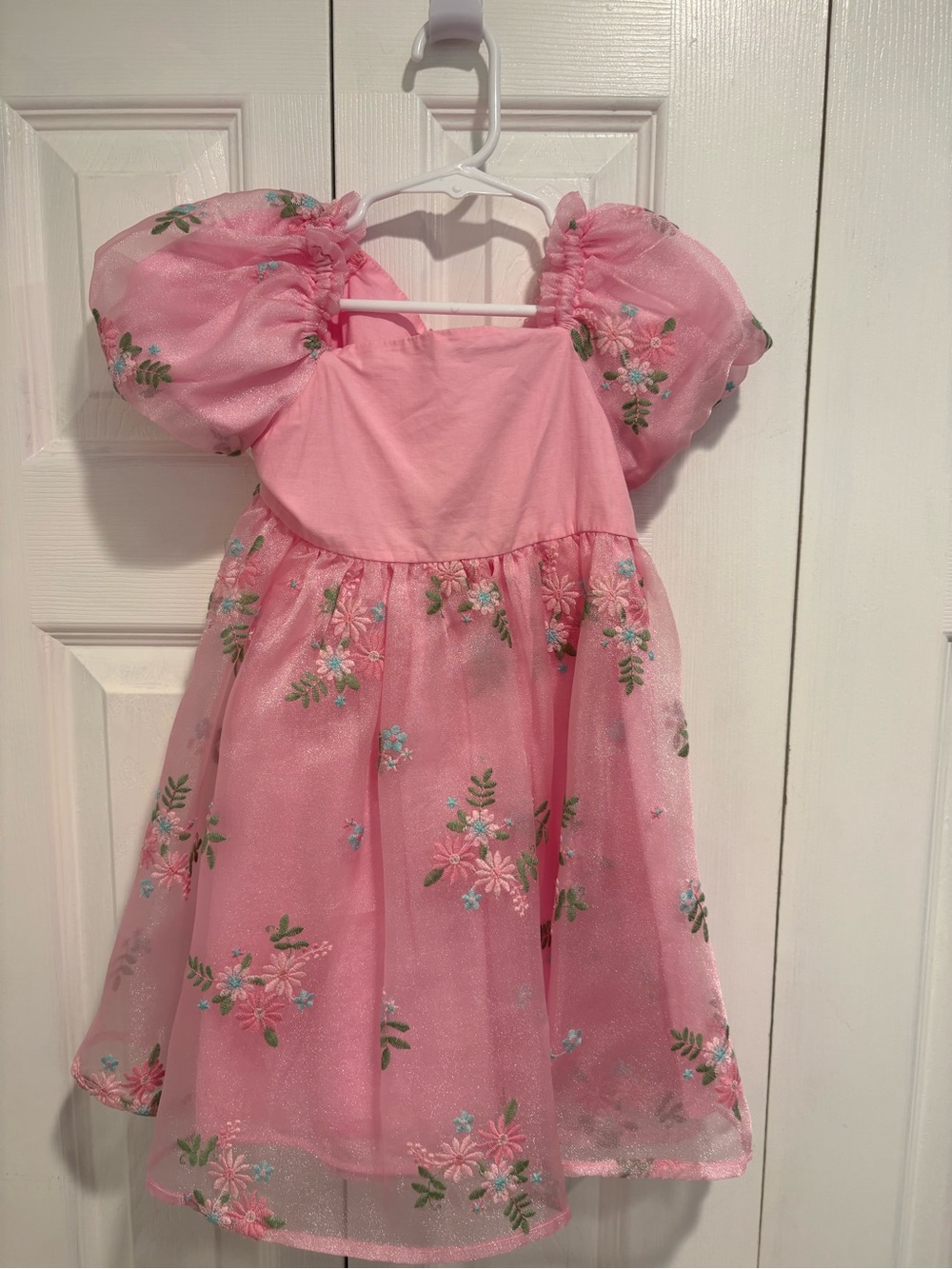 audrey Pink Floral Organza Puff-Sleeve Party Dress